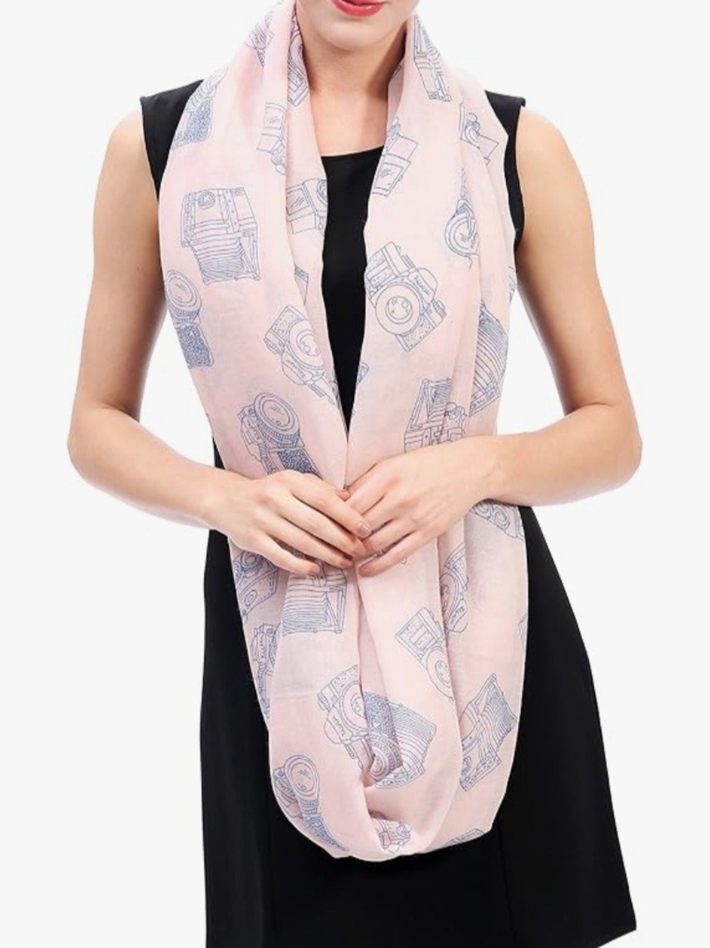 Lina & Lily Vintage Camera Print Women's Infinity Scarf Lightweight